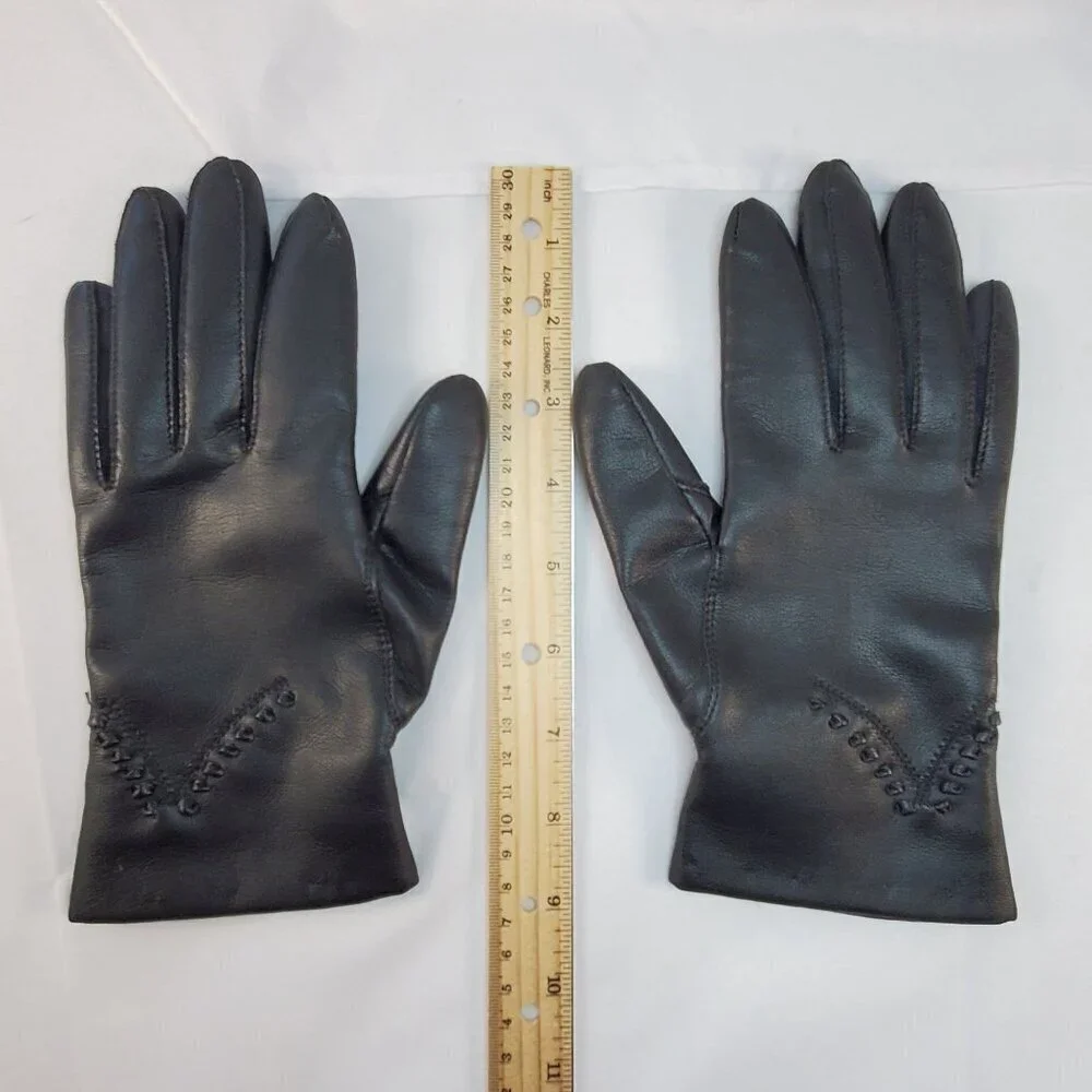 Vintage Avon Womans Black Vinyl Gloves Lined W/ Fleece Size Small Driving Gloves